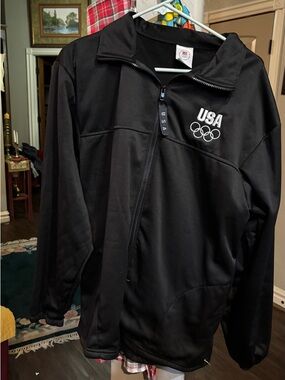 USA Olympic Black Zip-Front Jacket men’s large